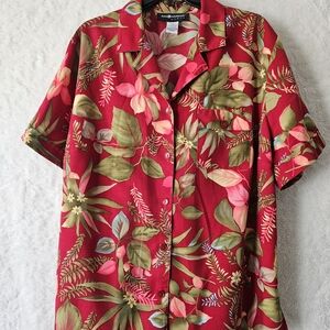 Sag Harbor Pink and Green Tropical Floral Blouse